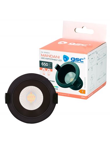 Aro rendondo empotrable LED Mandani 7W 3000-4000-6500K antideslumbramiento Negro
