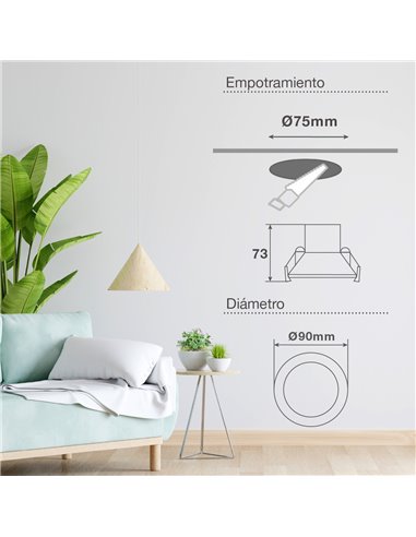 Aro rendondo empotrable LED Mandani 7W 3000-4000-6500K antideslumbramiento Negro