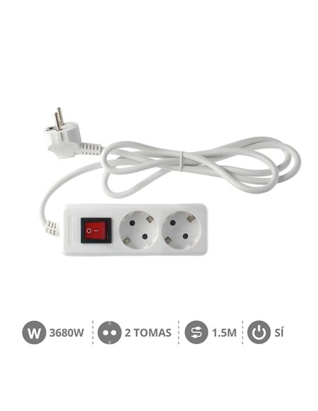 Base múltiple Serie Estándar 2T con interruptor (3x1.5mm) 1,5M Blanco
