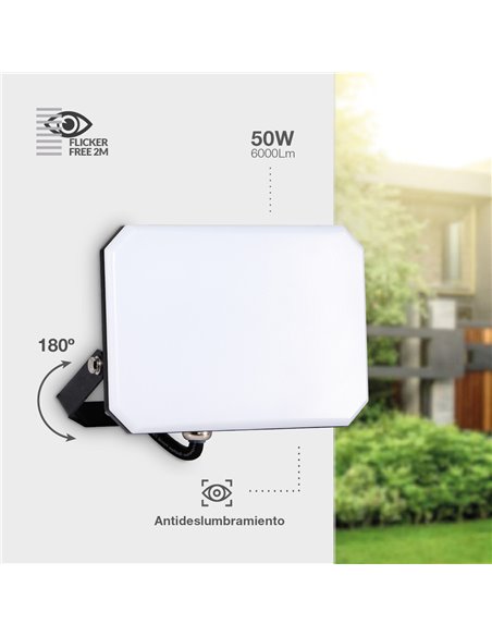 Proyector aluminio LED Sulevai 50W 4000K IP65 Negro