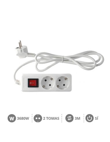 Base múltiple Serie Estándar 2T con interruptor (3x1.5mm) 3M Blanca