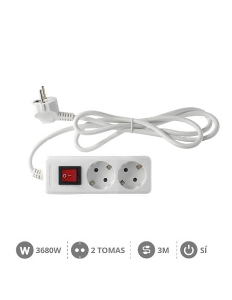 Base múltiple Serie Estándar 2T con interruptor (3x1.5mm) 3M Blanca