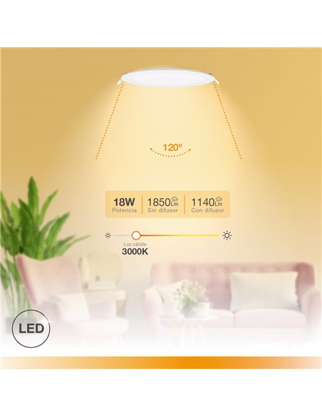 Downlight empotrable LED redondo Lonbo 20W 3000K Blanco