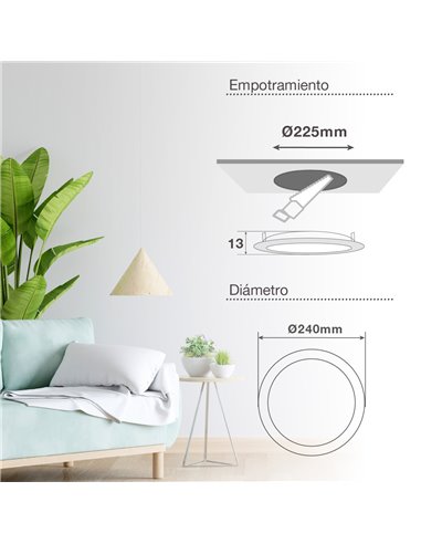 Downlight empotrable LED redondo Lonbo 20W 3000K Blanco