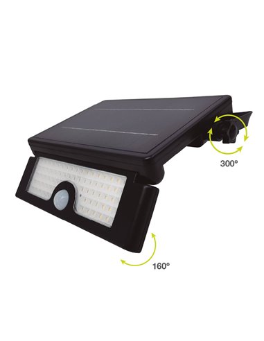 Foco proyector solar LED Cela con sensor de movimiento y crepuscular 6W 3000 - 4000 - 6000K IP54 Negro