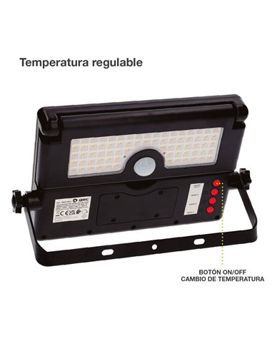 Foco proyector solar LED Cela con sensor de movimiento y crepuscular 6W 3000 - 4000 - 6000K IP54 Negro