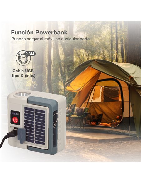 Linterna solar LED recargable 290lm