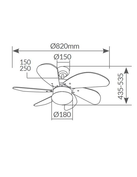 Ventilador techo Larde 2xE27 Ø82 6 aspas DC Azul
