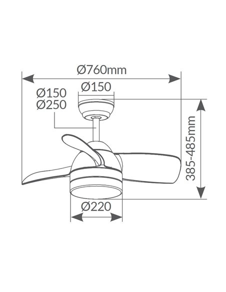 Ventilador techo Namuno con luz CCT regulable y mando Ø71 3 aspas DC Negro