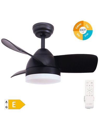 Ventilador techo Namuno con luz CCT regulable y mando Ø71 3 aspas DC Negro