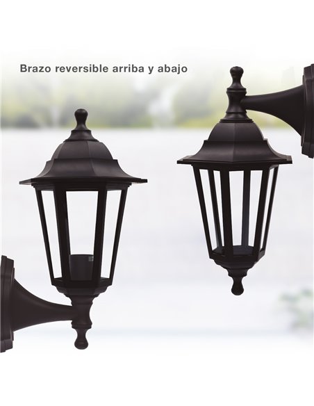 Farol de jardín brazo reversible Serie Bagan E27 IP44 Negro