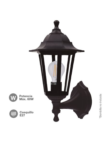 Farol de jardín brazo reversible Serie Bagan E27 IP44 Negro