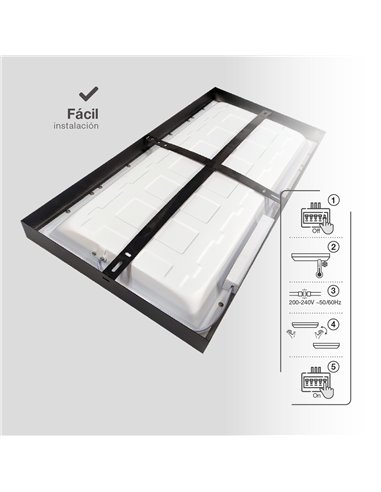 Panel superficie LED rectangular Kisongo 60x30cm 24W 4200K Negro