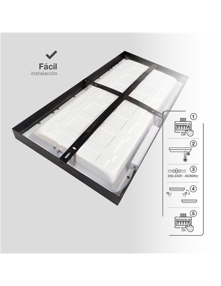 Panel superficie LED rectangular Kisongo 60x30cm 24W 4200K Negro