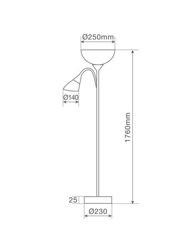 Lámpara de pie Serie Nawis 1760mm E27 con luz de lectura E14 Blanco