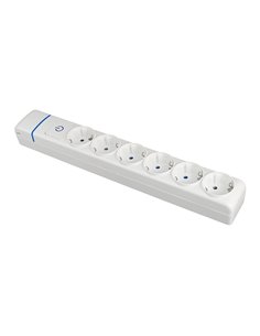 Base múltiple de 6 tomas 2p+t, 16a 250v. con interruptor luminoso. 8006pil solera