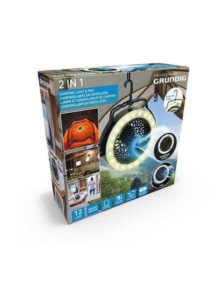 Luz y ventilador para acampar ø19,5 x 6,3 cm grundig