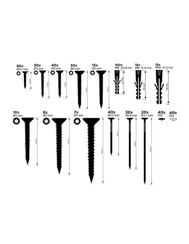 Surtido de tornillos/tacos/clavos 560 piezas black+decker