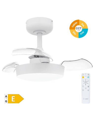 Ventilador techo Nacala con luz CCT regulable y mando Ø55 3 aspas retráctiles DC Blanco