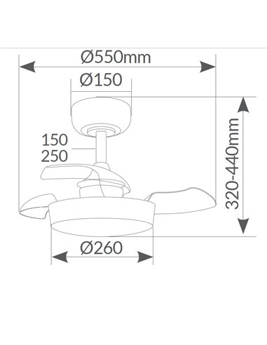 Ventilador techo Nacala con luz CCT regulable y mando Ø55 3 aspas retráctiles DC Blanco