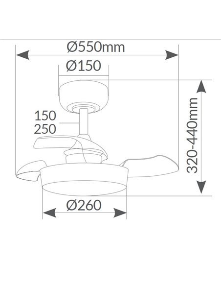 Ventilador techo Nacala con luz CCT regulable y mando Ø55 3 aspas retráctiles DC Blanco
