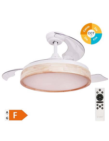Ventilador techo Ranta con luz CCT regulable y mando Ø107 3 aspas retráctiles DC Blanco