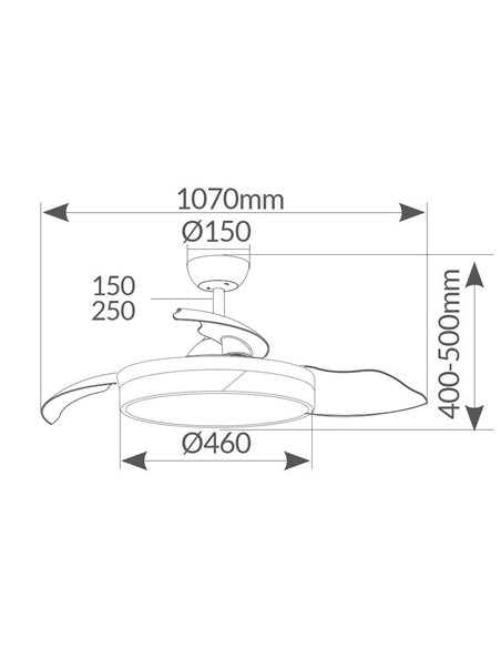 Ventilador techo Likasi con luz CCT regulable y mando Ø107 3 aspas retráctiles DC Blanco