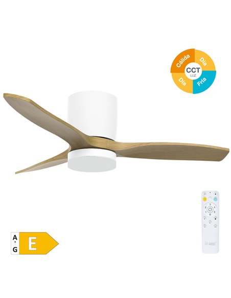 Ventilador techo Matipa con luz CCT regulable y mando Ø107 3 aspas DC Blanco