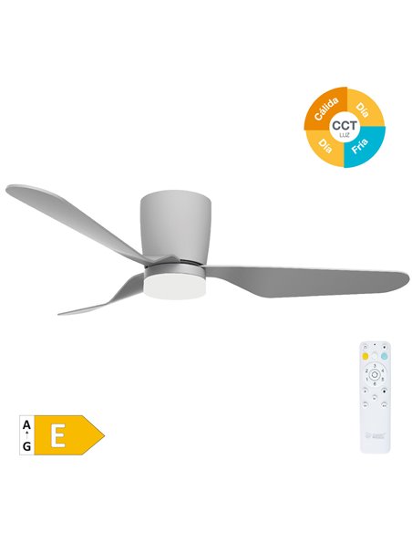 Ventilador techo Solesia con luz CCT regulable y mando Ø132 3 aspas DC Gris
