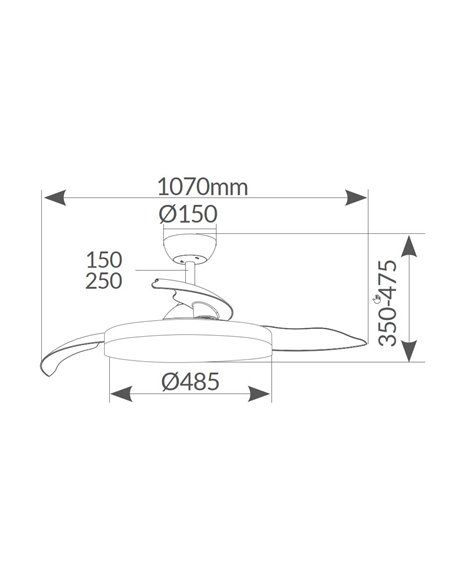 Ventilador techo Tungati con luz CCT regulable y mando Ø107 3 aspas retráctiles DC Negro