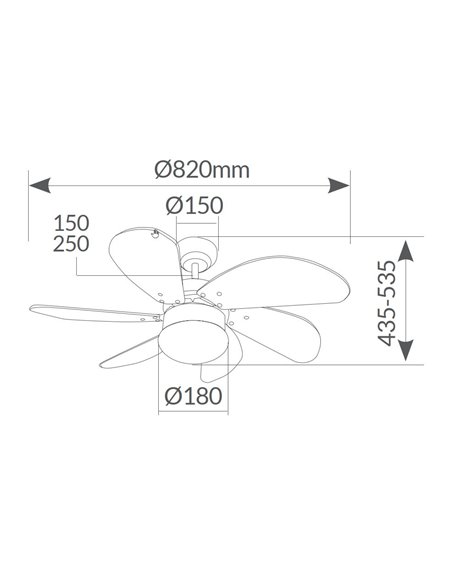 Ventilador techo Larde 2xE27 Ø82 6 aspas DC Blanco