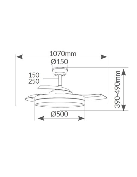 Ventilador techo Ranta con luz CCT regulable y mando Ø107 3 aspas retráctiles DC Negro