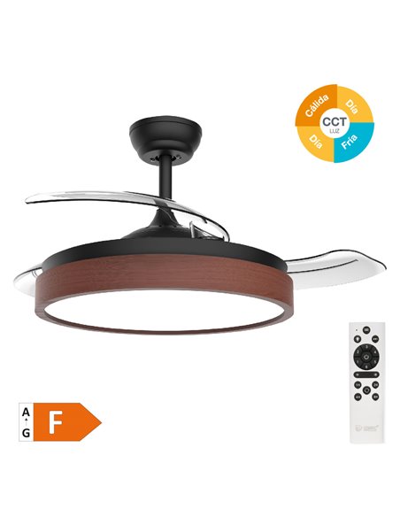 Ventilador de teto Ranta com luz CCT regulável e controle Ø107 3 lâminas retráteis DC Preto