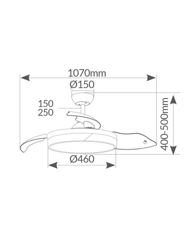 Ventilador techo Likasi con luz CCT regulable y mando Ø107 3 aspas retráctiles DC Negro