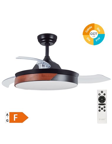 Ventilador techo Likasi con luz CCT regulable y mando Ø107 3 aspas retráctiles DC Negro
