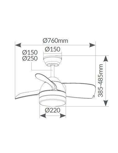 Ventilador techo Namuno con luz CCT regulable y mando Ø71 3 aspas DC Blanco