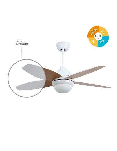 Ventilador techo Muna con luz CCT regulable y mando Ø106 4 aspas Blanco