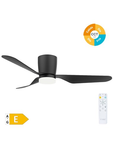 Ventilador techo Solesia con luz CCT regulable y mando Ø132 3 aspas DC Negro