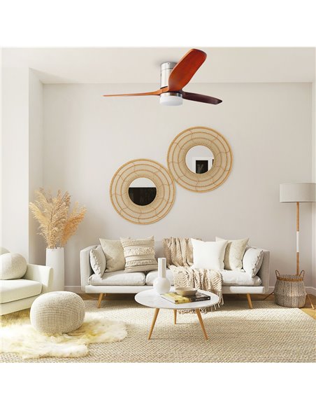 Ventilador techo Kasama con luz CCT regulable y mando Ø132 3 aspas DC Níquel