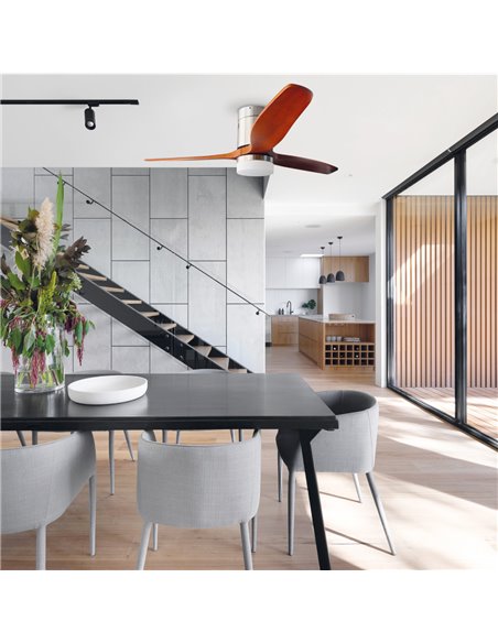 Ventilador techo Kasama con luz CCT regulable y mando Ø132 3 aspas DC Níquel