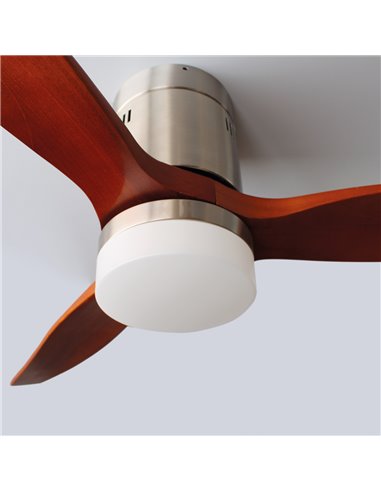 Ventilador techo Kasama con luz CCT regulable y mando Ø132 3 aspas DC Níquel