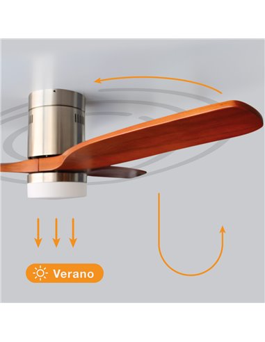 Ventilador techo Kasama con luz CCT regulable y mando Ø132 3 aspas DC Níquel