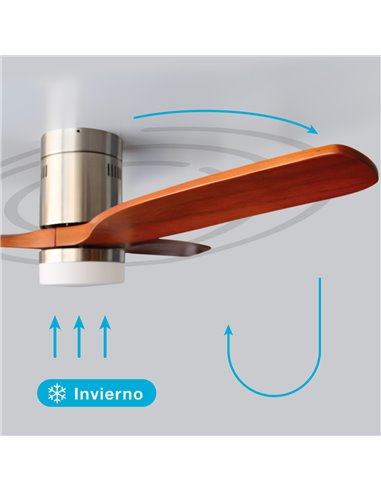Ventilador techo Kasama con luz CCT regulable y mando Ø132 3 aspas DC Níquel