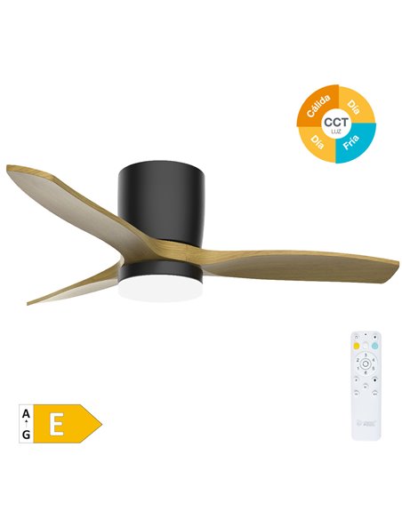 Ventilador techo Matipa con luz CCT regulable y mando Ø107 3 aspas DC Negro