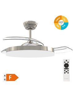 Ventilador techo Tungati con luz CCT regulable y mando Ø107 3 aspas retráctiles DC Níquel 2