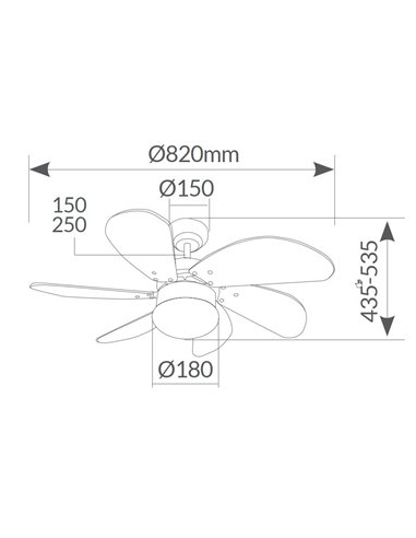 Ventilador techo Larde 2xE27 Ø82 6 aspas DC Níquel