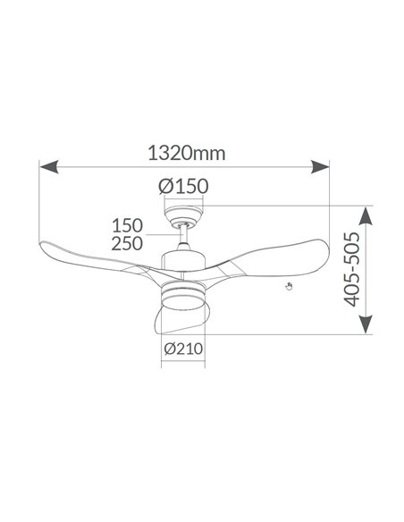 Ventilador techo Kota con luz CCT regulable y mando Ø132 3 aspas DC Café