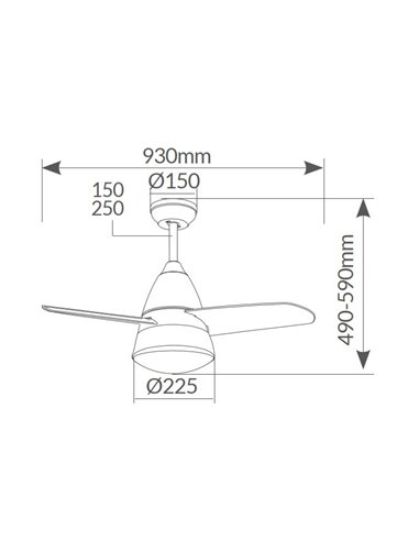 Ventilador techo Kidau con luz CCT regulable y mando Ø91 3 aspas Níquel