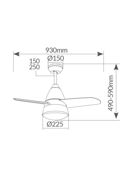 Ventilador techo Kidau con luz CCT regulable y mando Ø91 3 aspas Níquel