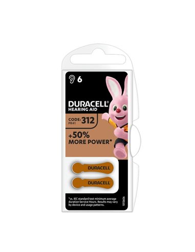 Pile pour aide auditive Duracell da312 1,4v blister (6 unités)